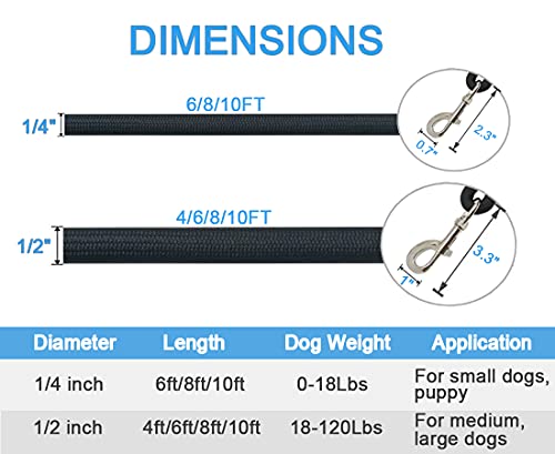 MayPaw Correa para Perro de 4pies /6pies /8pies /10pies, Colores sólidos clásicos, Correa Duradera para Perro con Cuerda de Escalada Reforzada con Cuero Tailor Connection Cierre de Plata Resistente