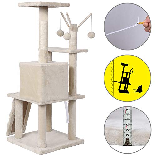 MC Star Rascadores Árbol Escalador Arañar para Gatos Altura 120cm Estable Centro de Actividad para Gatitos de Sisal Natural con Correa Anti-vuelco, Plataforma Engrosada, Nidos y Bolas de Juego, Beige