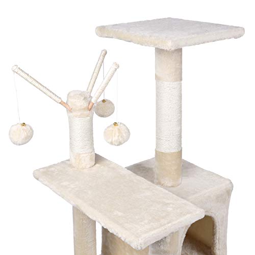 MC Star Rascadores Árbol Escalador Arañar para Gatos Altura 120cm Estable Centro de Actividad para Gatitos de Sisal Natural con Correa Anti-vuelco, Plataforma Engrosada, Nidos y Bolas de Juego, Beige