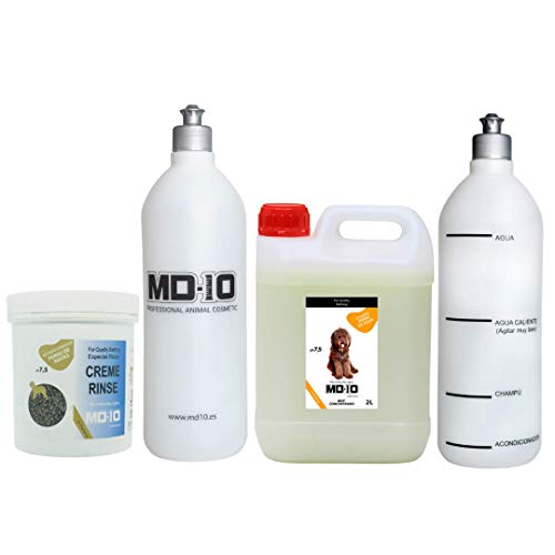 MD-10 COLLECTION Champú 2 Ltrs (Pelo Marrón) + Acondicionador para Perro de Agua 500 Gramos + 2 Botellas Mezcladoras