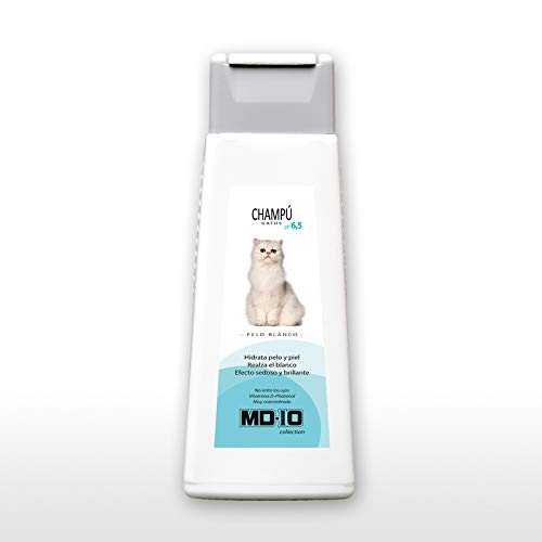 MD-10 COLLECTION Champú Gatos Pelo Blanco 300 ml - Intensifica el Blanco Natural - Sin Decoloración.