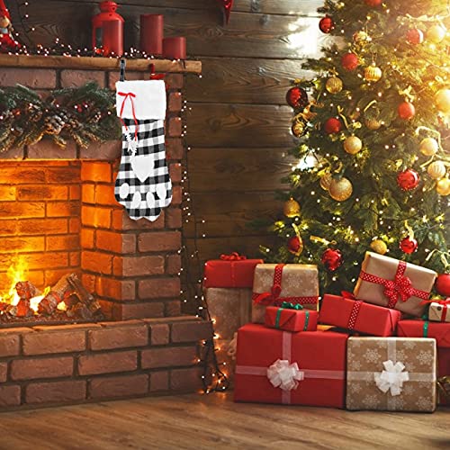 Medias de Pata de Navidad, Medias Colgantes de Navidad de Felpa Corta, Lindo Perro para Decoración de Chimenea de Navidad para Juguetes de Aperitivos para Perros Y(Cuadrícula en blanco y negro)