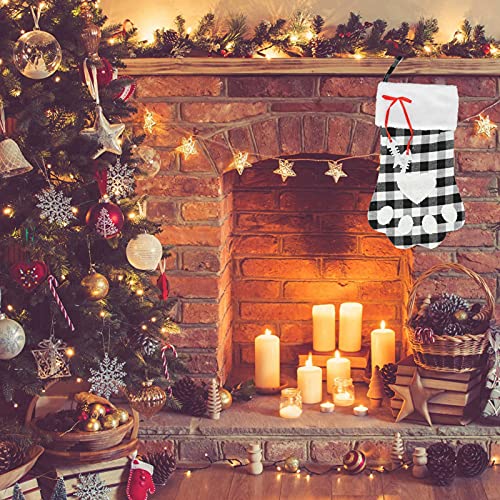 Medias de Pata de Navidad, Medias Colgantes de Navidad de Felpa Corta, Lindo Perro para Decoración de Chimenea de Navidad para Juguetes de Aperitivos para Perros Y(Cuadrícula en blanco y negro)