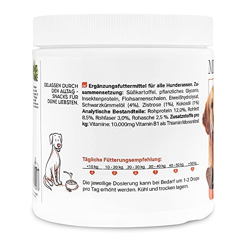 Medidog Zeggi Weggi - Gotas de protección para perros, 400 g, prensadas en frío y sin cereales, con aceite de comino negro, aceite de coco y cistrose, hipoalergénicas