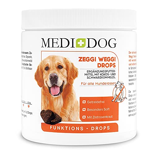 Medidog Zeggi Weggi - Gotas de protección para perros, 400 g, prensadas en frío y sin cereales, con aceite de comino negro, aceite de coco y cistrose, hipoalergénicas