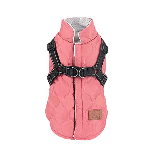 meioro Chaqueta para Perros Abrigo cálido para Perros con arnés Reflectante Ropa para Perros a Prueba de Viento Chaleco sin Mangas Engrosado de Tela de algodón para Perros de Invierno (Large, Rosado)