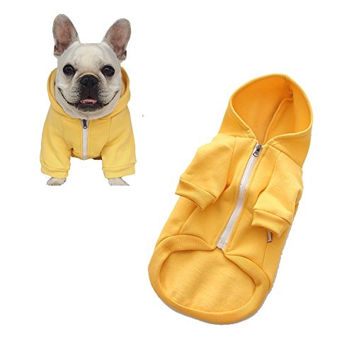 Meioro Cremallera con Capucha Ropa para Mascotas Ropa de Gato para Perros Ropa de Mascota Linda Abrigo Caliente con Capucha Bulldog francés (XXL, Amarillo)