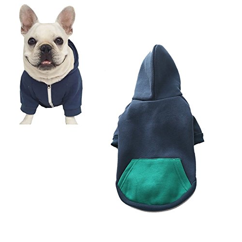 Meioro Cremallera con Capucha Ropa para Mascotas Ropa de Gato para Perros Ropa de Mascota Linda Abrigo Caliente con Capucha Bulldog francés (XXL, Azul)