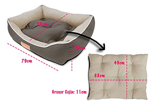 MEISHIDA Cama para Perros Super Suave Cómoda, Cama Perros Transpirable con Cojín Rellena de Fibra Hueca (Gris, Large - 79 x 59 x 20 cm)