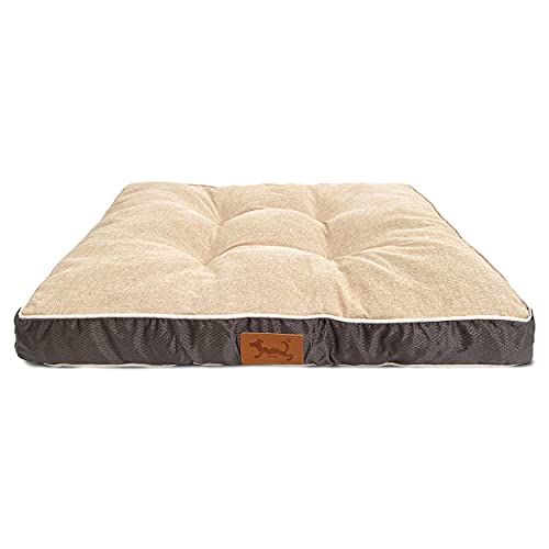 Meishida Cama Perro Lavable Super Blanda y Suave, Colchón Perro Fibra Hueca con Cremallera (Gris-Crema, M/70 x 50 x 9 cm)