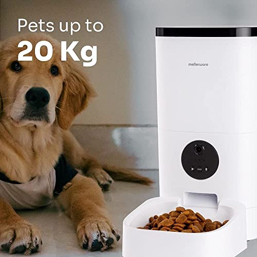 Mellerware - Comedero Automático Petto!Eat Small 6L | Cámara HD | Grabación Voz | Dispensador Comida App WiFi 2.4GHz | Apto Lavavajillas | Programable | Perros Gatos Animales Mascotas