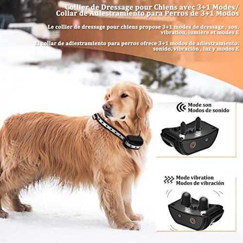 Meloive Collar de Adiestramiento para Perros con Mando a Distancia de 1000m, IPX67 Collar Anti-ladrido para Perros con Bloqueo de Teclado, 4 Modos de Adiestramiento con Pitido, Vibración,Luz y Modo E