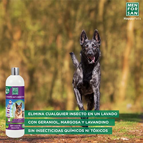 MENFORSAN Champú Anti-Insectos Perros 1L | 3 Activos Naturales Margosa, Geraniol y Lavandino | Elimina Todo Tipo de Insectos