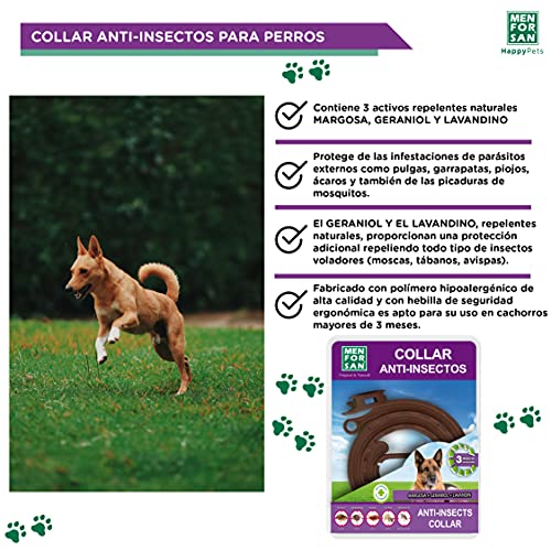 MENFORSAN Collar perros antiparasitario para perros con margosa, geraniol y lavandino, 57 cm de largo auto ajustable