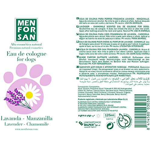 MENFORSAN Colonia para perros Lavanda y Manzanilla 125ml, Aroma suave y relajante