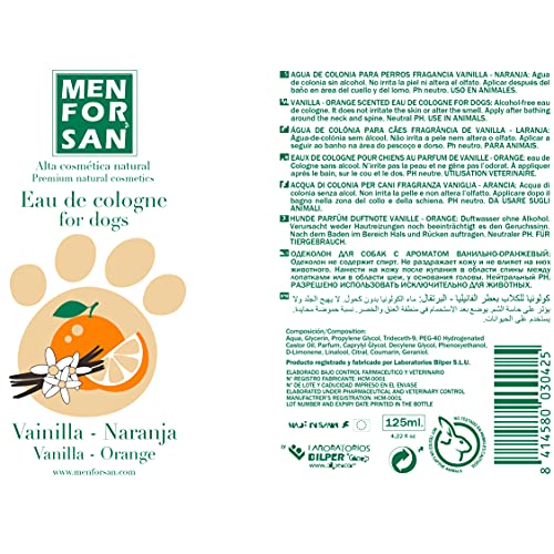 MENFORSAN Colonia para perros vainilla y naranja 125ml, Aroma dulce, afrutado y duradero