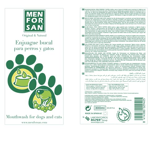 MENFORSAN Enjuague Bucal Antisarro para Perros Y Gatos 300Ml, Bebida Incolora E Insipida para Añadir En El Agua, Previene El Sarro En Los Dientes, Combate El Mal Aliento 300 ml