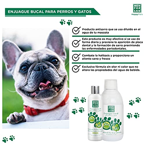 MENFORSAN Enjuague Bucal Antisarro para Perros Y Gatos 300Ml, Bebida Incolora E Insipida para Añadir En El Agua, Previene El Sarro En Los Dientes, Combate El Mal Aliento 300 ml