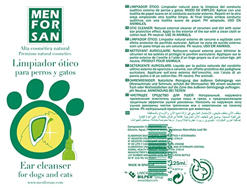 MENFORSAN Limpiador para Orejas de Perros y Gatos - 125ml, Pack DE 2 Unidades, Limpiador Natural, sin Alcohol, Ayuda a prevenir y controlar la Otitis de la Mascota, Incoloro