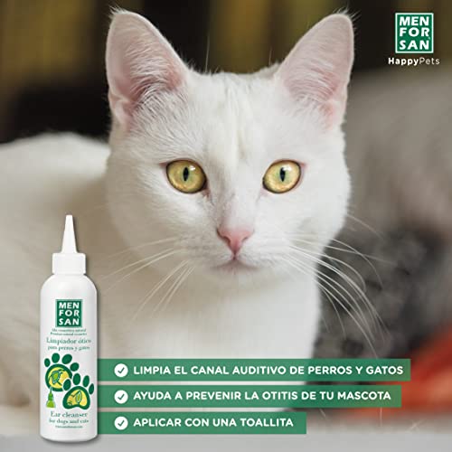 MENFORSAN Limpiador para Orejas de Perros y Gatos - 125ml, Pack DE 2 Unidades, Limpiador Natural, sin Alcohol, Ayuda a prevenir y controlar la Otitis de la Mascota, Incoloro