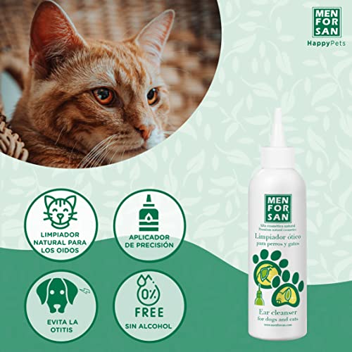 MENFORSAN Limpiador para Orejas de Perros y Gatos - 125ml, Pack DE 2 Unidades, Limpiador Natural, sin Alcohol, Ayuda a prevenir y controlar la Otitis de la Mascota, Incoloro