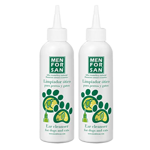 MENFORSAN Limpiador para Orejas de Perros y Gatos - 125ml, Pack DE 2 Unidades, Limpiador Natural, sin Alcohol, Ayuda a prevenir y controlar la Otitis de la Mascota, Incoloro