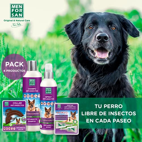 MENFORSAN Pack de 4 Productos antiparasitarios para Perros, Contiene Cuatro Productos repelentes: Collar, Champú, Spray y Dos Unidades de pipetas Anti Insectos, Combate Cualquier Insecto