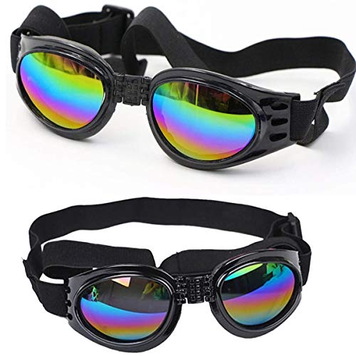 mengger Gafas de Sol para Perros, 3Pcs Perro Gafas Perros Correas Ajustables Gafas de Sol UV, protección Impermeable para Perros pequeños y medianos