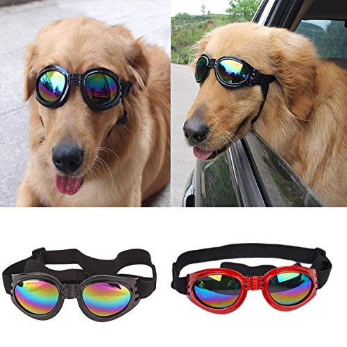 mengger Gafas de Sol para Perros, 3Pcs Perro Gafas Perros Correas Ajustables Gafas de Sol UV, protección Impermeable para Perros pequeños y medianos