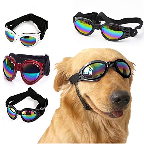 mengger Gafas de Sol para Perros, 3Pcs Perro Gafas Perros Correas Ajustables Gafas de Sol UV, protección Impermeable para Perros pequeños y medianos