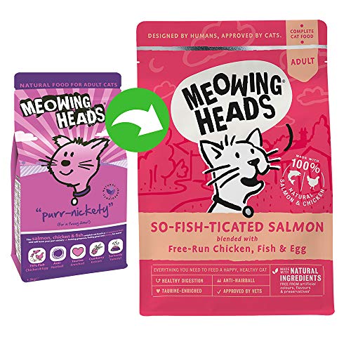 Meowing Heads Comida Seca para Gatos - So-Fish-Ticated Salmon - 100% Natural, Salmón y pollo sin aromas artificiales, Ayuda a mejorar la digestión, 4 kg