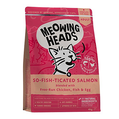 Meowing Heads Comida Seca para Gatos - So-Fish-Ticated Salmon - 100% Natural, Salmón y pollo sin aromas artificiales, Ayuda a mejorar la digestión, 4 kg