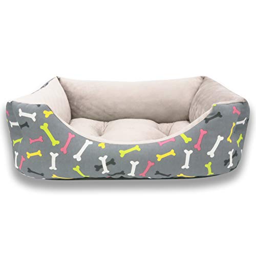 MERCURY TEXTIL- Sofá, Cesta,Cama Comoda para Perros,Gatos y Mascotas, con Relleno de Fibras Super Suave，Resistente al Desgaste y Duradero.. (Grande, Huesos)