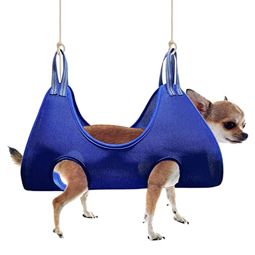 MERIGLARE Mascota Gato Aseo Hamaca Ayudante Bolsa de sujeción Herramientas duraderas y útiles Arnés Conveniente para Cachorros para bañarse Clip de uñas Perros - Azul S