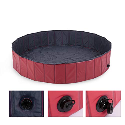 mewmewcat Piscina para Perros Plegable Pequeños y Grandes, Piscina para Mascotas, Bañera de PVC Rojo, 160/120 x 30 cm