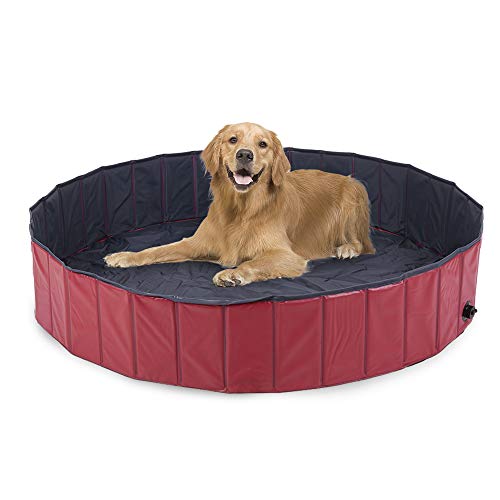 mewmewcat Piscina para Perros Plegable Pequeños y Grandes, Piscina para Mascotas, Bañera de PVC Rojo, 160/120 x 30 cm