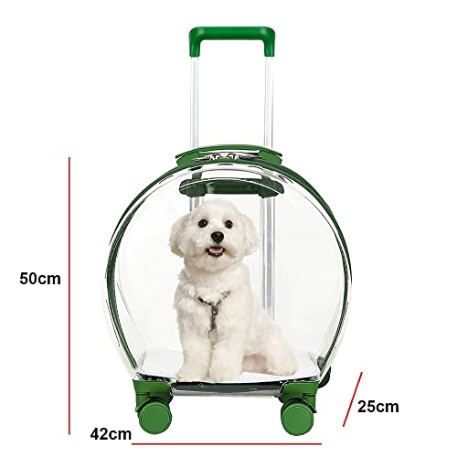 MH-RING Transportín para Perros Totalmente Transparente, Bolsa Maleta Trolley para Mascotas, Impermeable, con Ruedas de Goma, para Mascotas Pequeñas y Medianas, Conejos, Gatos Gordos, Cachorros