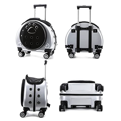 MH-RING Transportín para Perros Trolley Case, Bolsa para Perros Rolling Transparente, Mochila para Mascotas Impermeable con Ruedas, para Viajes, Compras, Hospital de Mascotas (Color : White)