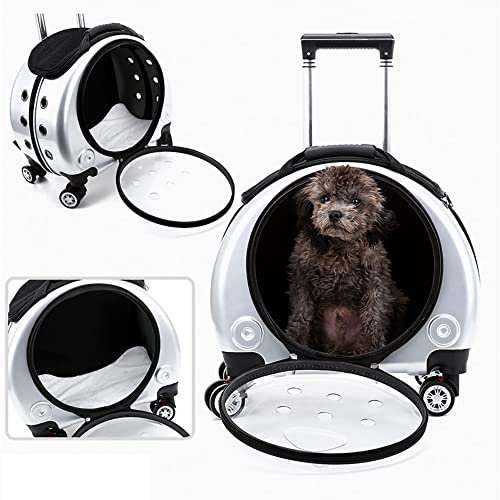 MH-RING Transportín para Perros Trolley Case, Bolsa para Perros Rolling Transparente, Mochila para Mascotas Impermeable con Ruedas, para Viajes, Compras, Hospital de Mascotas (Color : White)