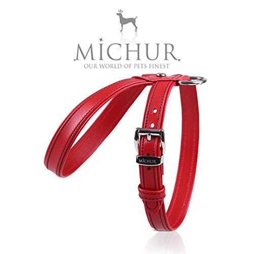 MICHUR Cucciolo Arnés para Perro de Cuero, arnés de Cuero para Perros pequeños o minis, Cachorros, Rojo, Cuero, Disponibles en Diferentes tamaños