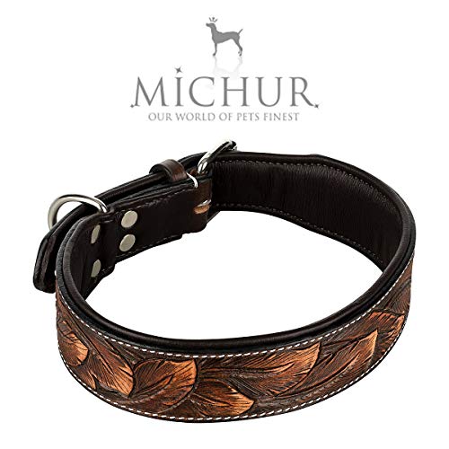 MICHUR Luna Collar de Perro de Cuero, Collar de Perro de Cuero, Collar, Cuero, Modelo marrón Negro, Disponible en Varios tamaños, Collar Cuero