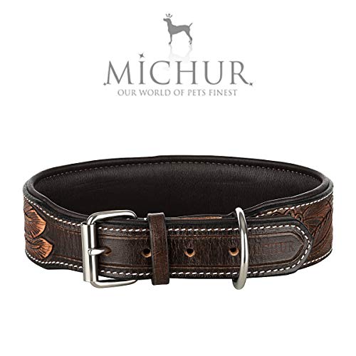 MICHUR Luna Collar de Perro de Cuero, Collar de Perro de Cuero, Collar, Cuero, Modelo marrón Negro, Disponible en Varios tamaños, Collar Cuero