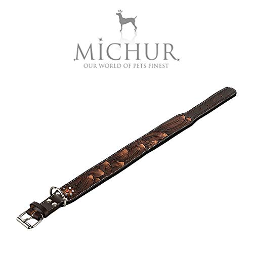 MICHUR Luna Collar de Perro de Cuero, Collar de Perro de Cuero, Collar, Cuero, Modelo marrón Negro, Disponible en Varios tamaños, Collar Cuero