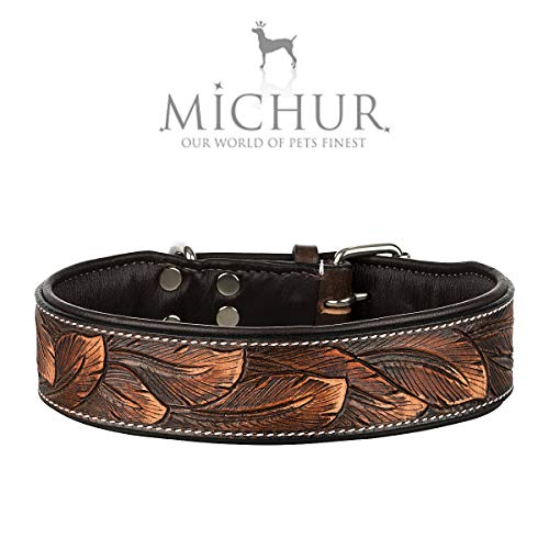 MICHUR Luna Collar de Perro de Cuero, Collar de Perro de Cuero, Collar, Cuero, Modelo marrón Negro, Disponible en Varios tamaños, Collar Cuero