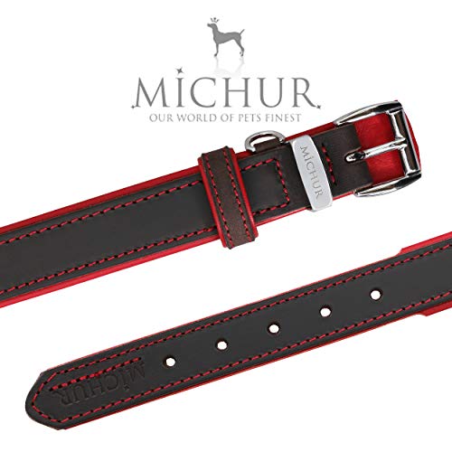 MICHUR Oleo Rojo Collar de Cuero para Perros, Cuello, marrón y un Anillo para la Placa de identificación, Cuero, Disponibles en Diferentes tamaños, 51cm