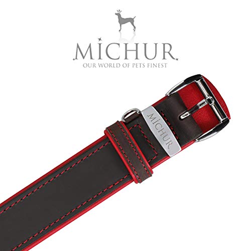 MICHUR Oleo Rojo Collar de Cuero para Perros, Cuello, marrón y un Anillo para la Placa de identificación, Cuero, Disponibles en Diferentes tamaños, 51cm