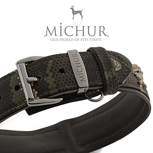 MICHUR Skully Collar de Cuero para Perros Collar de Cuero para Perros Cuero Negro con Cabeza de Calavera Aplicaciones Disponibles en Diferentes tamaños