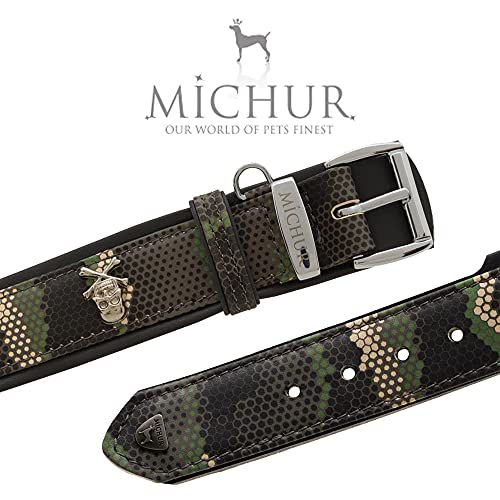 MICHUR Skully Collar de Cuero para Perros Collar de Cuero para Perros Cuero Negro con Cabeza de Calavera Aplicaciones Disponibles en Diferentes tamaños