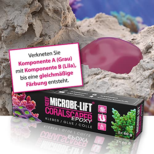 MICROBE-LIFT Coralscaper Epoxy - Pegamento de Coral 2K, fijación de corales, depósitos y arrecifes en Cualquier Acuario de Agua de mar, 2 x 60 g, Multicolor