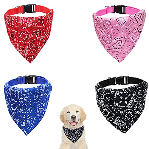 Mikqky 4 Piezas Collar del Pañuelo de la Ropa del Perro, Pañuelo Retráctil Ajustable para Perros Gatos y Cachorros Bufanda para Mascotas Pequeñas y Medianas